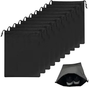 10 PCS Shoe Bags,Large Shoes Pouch Packing Organizers,Travel Shoe Bags with Rope,Portable storage dust Shoe bags,35 * 45cm(13.8"X17.7"),Black