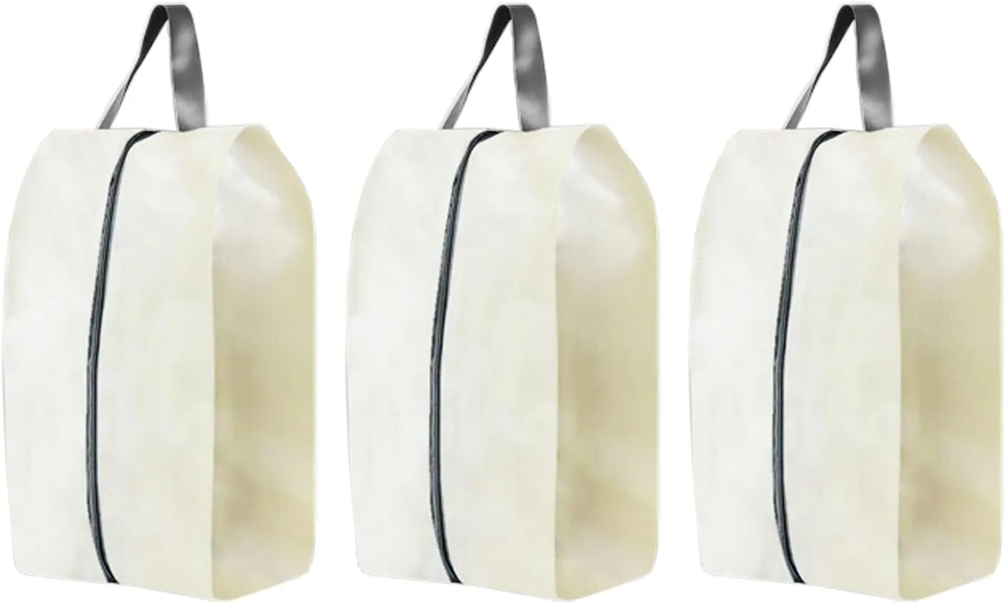 3 Pack Travel Shoe Bags Waterproof Zippered Organizer with Handle for Men Women Foldable Shoe Storage Pouches for Gym Travel Washable Footwear Carry Bags (Cream)