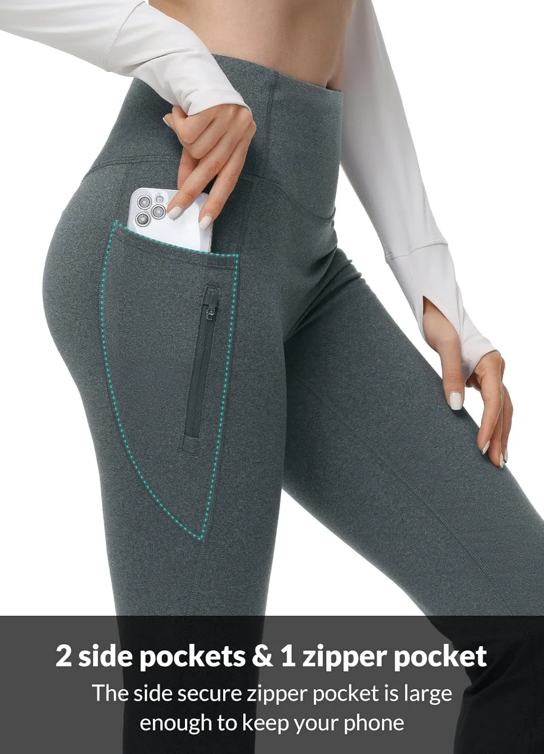 baleaf Women's Fleece Lined Pants Water Resistant Winter Thermal Warm Flare Leggings Bell Bottom Yoga Pants with Pockets