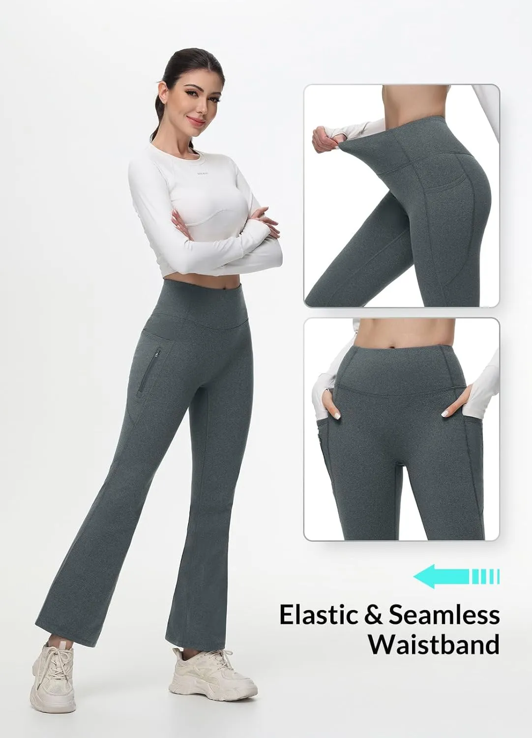 baleaf Women's Fleece Lined Pants Water Resistant Winter Thermal Warm Flare Leggings Bell Bottom Yoga Pants with Pockets