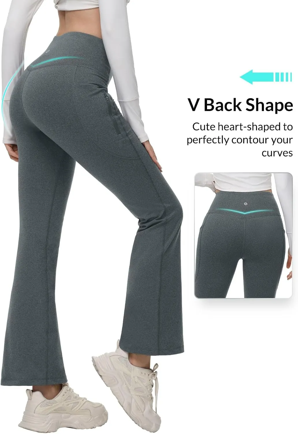 baleaf Women's Fleece Lined Pants Water Resistant Winter Thermal Warm Flare Leggings Bell Bottom Yoga Pants with Pockets