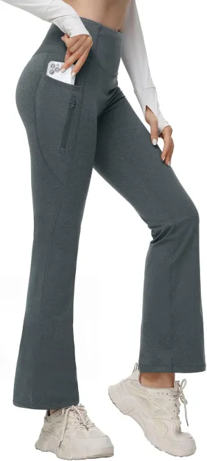 baleaf Women's Fleece Lined Pants Water Resistant Winter Thermal Warm Flare Leggings Bell Bottom Yoga Pants with Pockets