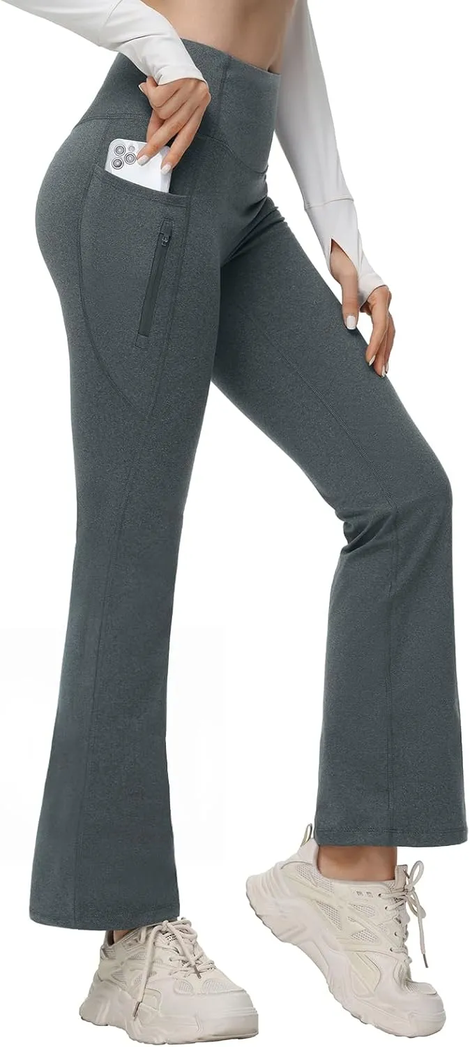 baleaf Women's Fleece Lined Pants Water Resistant Winter Thermal Warm Flare Leggings Bell Bottom Yoga Pants with Pockets