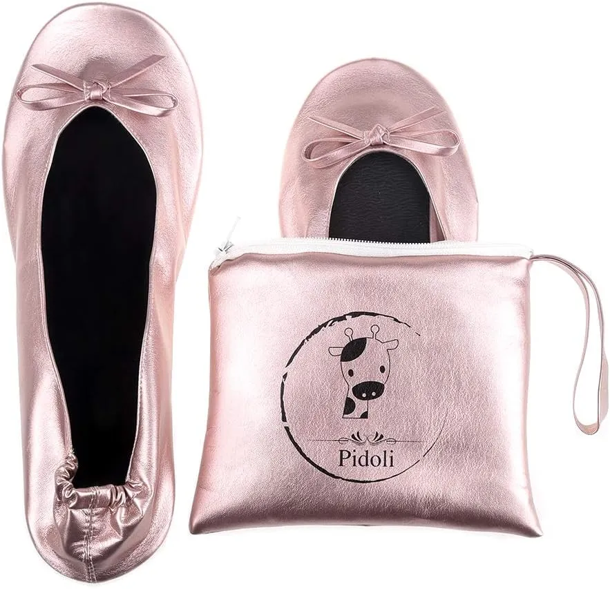 Ballet Flats Shoes -Women's Foldable Portable Travel Roll Up Shoes with Pouch