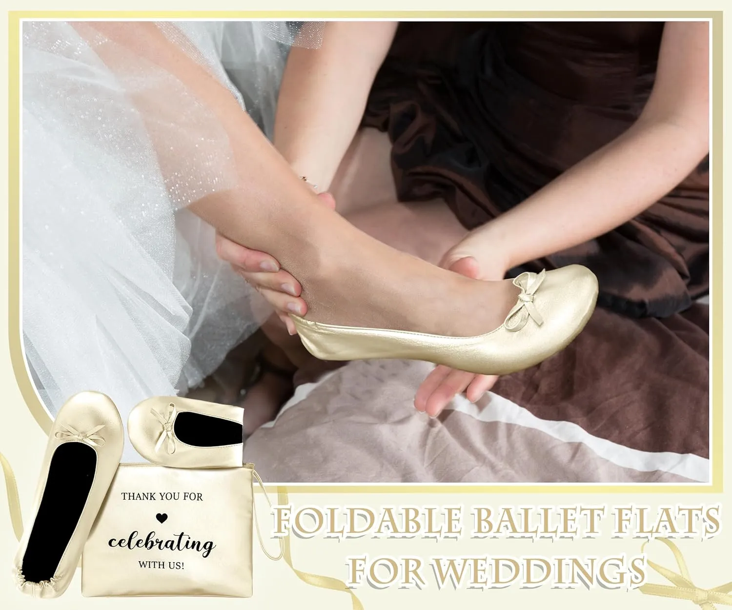 Cuffbow 12 Pairs Wedding Foldable Flats Dancing Shoes Rollable Ballet Flats Bulk Party Wedding Slippers Bridesmaids Guests