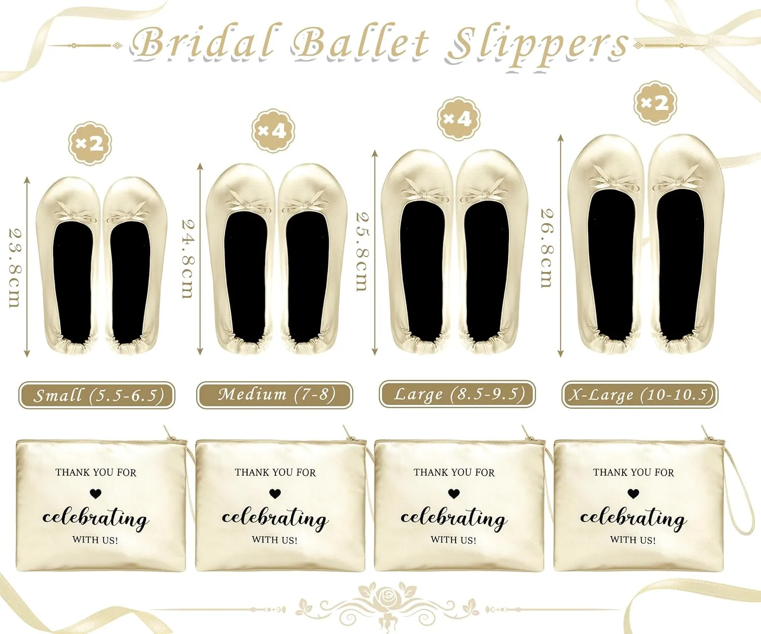 Cuffbow 12 Pairs Wedding Foldable Flats Dancing Shoes Rollable Ballet Flats Bulk Party Wedding Slippers Bridesmaids Guests