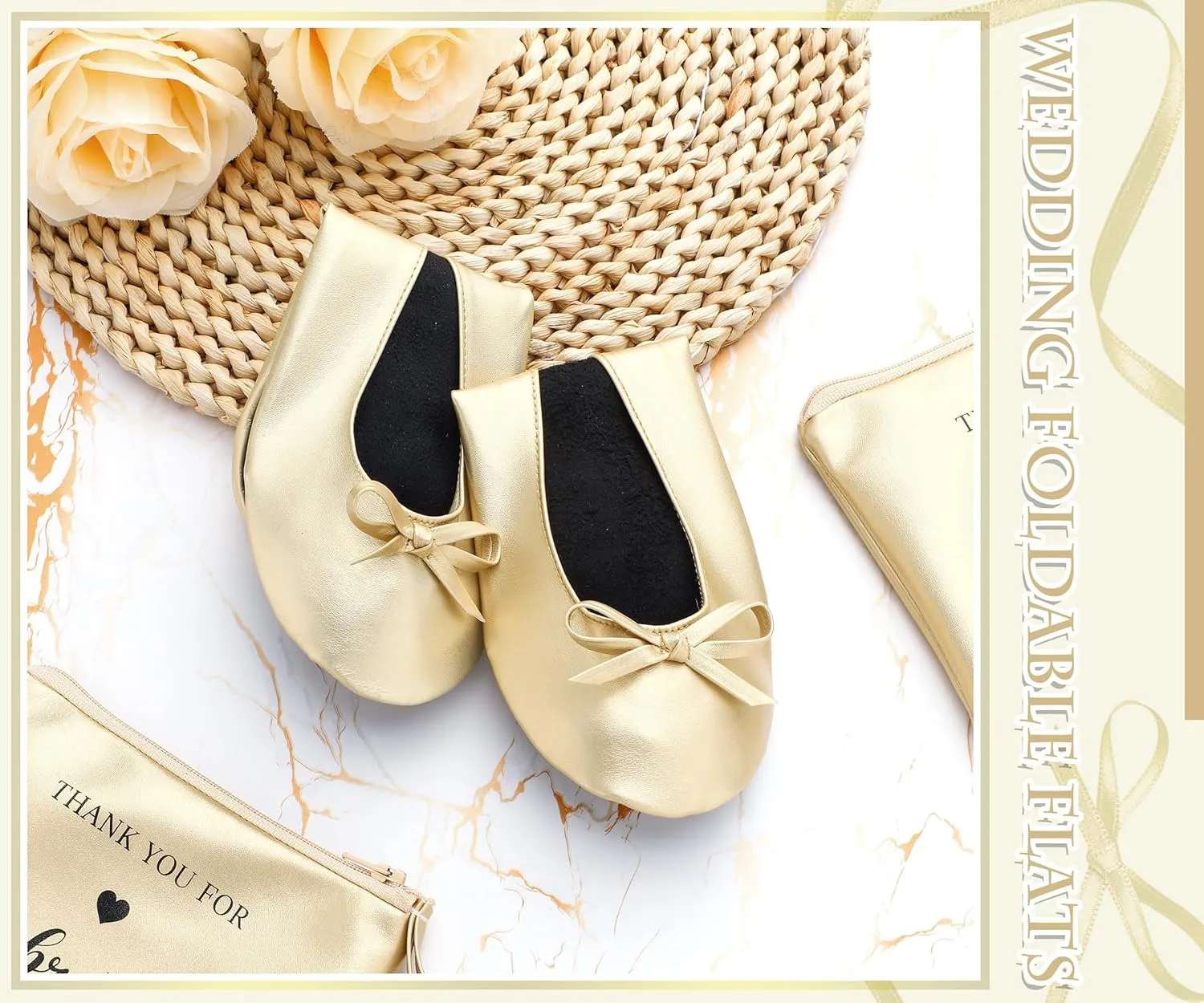 Cuffbow 12 Pairs Wedding Foldable Flats Dancing Shoes Rollable Ballet Flats Bulk Party Wedding Slippers Bridesmaids Guests