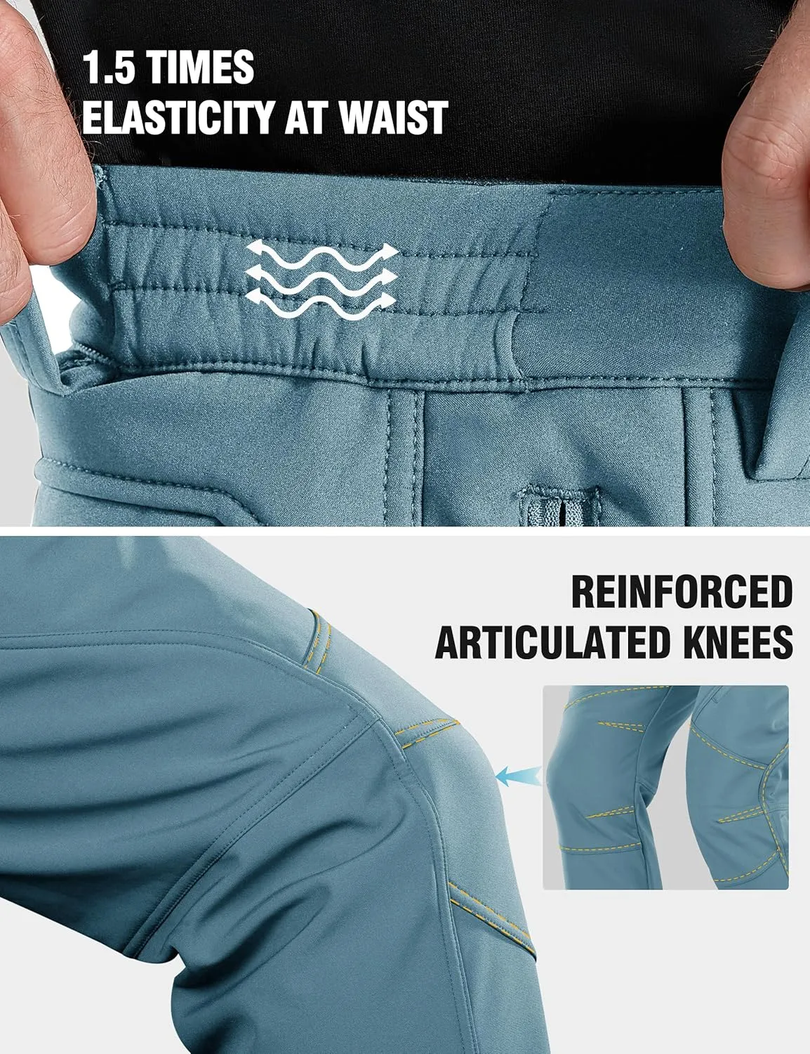 FREE SOLDIER Men's Fleece Lined Outdoor Cargo Hiking Pants Water Repellent Softshell Snow Ski Pants with Zipper Pockets