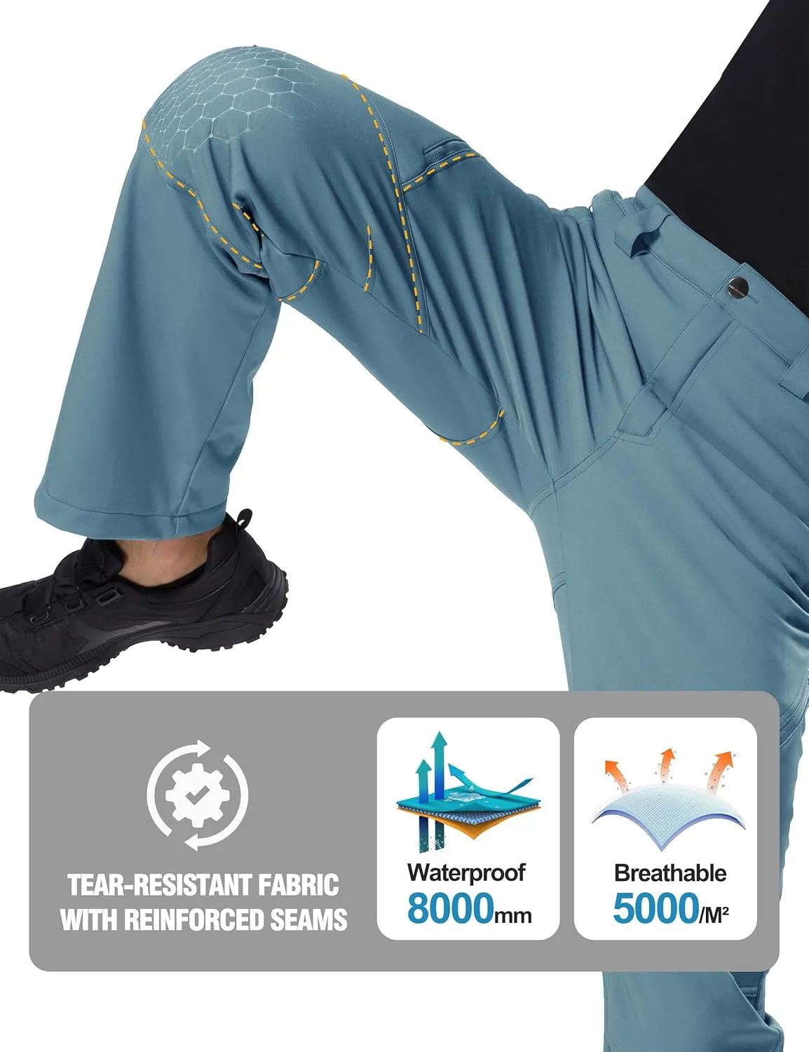 FREE SOLDIER Men's Fleece Lined Outdoor Cargo Hiking Pants Water Repellent Softshell Snow Ski Pants with Zipper Pockets