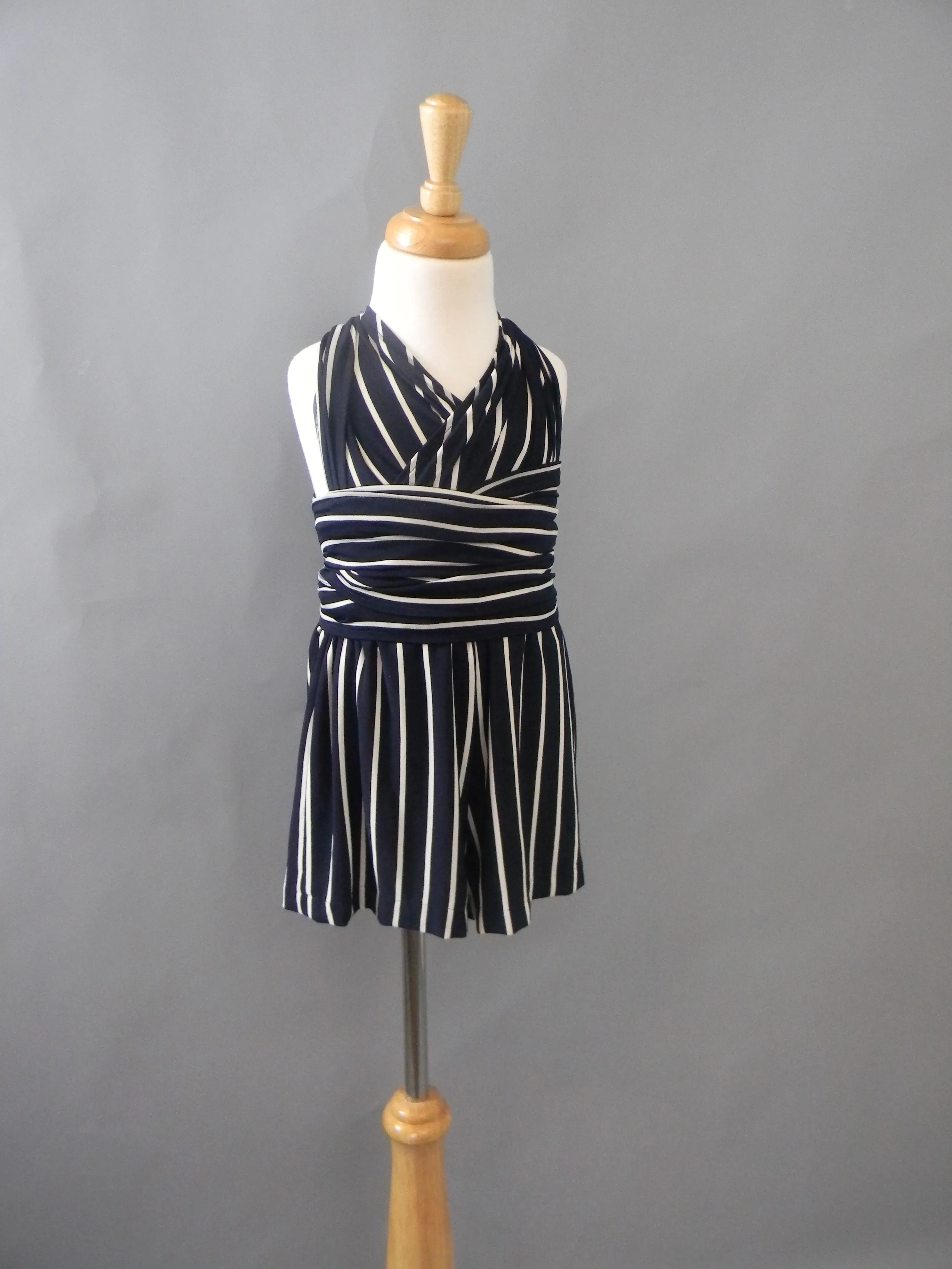 Girl's Romper in Navy Stripes