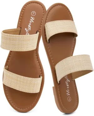Herstyle Women’s Flat Sandals – Two Strap Comfortable Slides with Memory Foam, Trendy 2025 Summer Sandals, Lightweight Slip-On Open Toe Dressy & Casual Slippers for Women