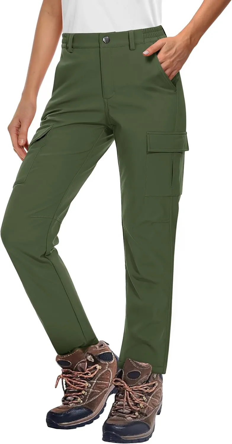 MAGCOMSEN Women's Fleece Lined Winter Hiking Waterproof Insulated Outdoor Snow Ski Softshell Pants for Cold Weather