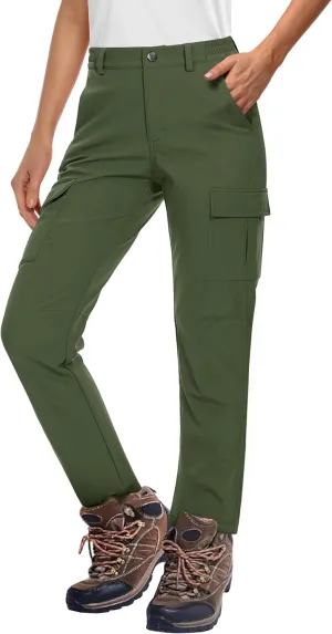 MAGCOMSEN Women's Fleece Lined Winter Hiking Waterproof Insulated Outdoor Snow Ski Softshell Pants for Cold Weather