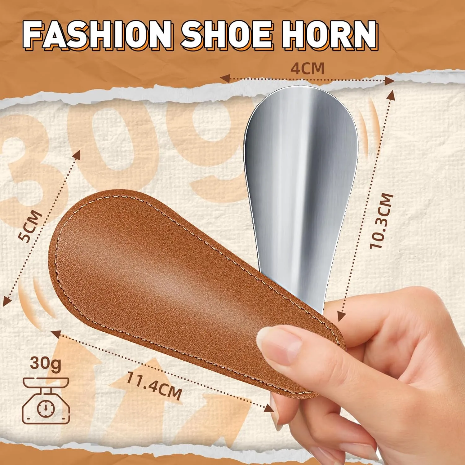 Metal Shoe Horn 4.5 Inch, Short Mini Travel Leather Shoe Spoon for Women Man Kids(Brown)