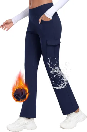 MoFiz Women's Sweatpants Fleece Lined Pants Winter Thermal Water Resistant Crossover Flare Leggings Warm Hiking Outdoor