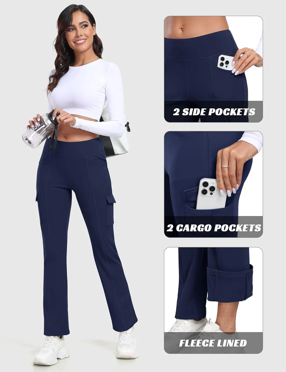 MoFiz Women's Sweatpants Fleece Lined Pants Winter Thermal Water Resistant Crossover Flare Leggings Warm Hiking Outdoor