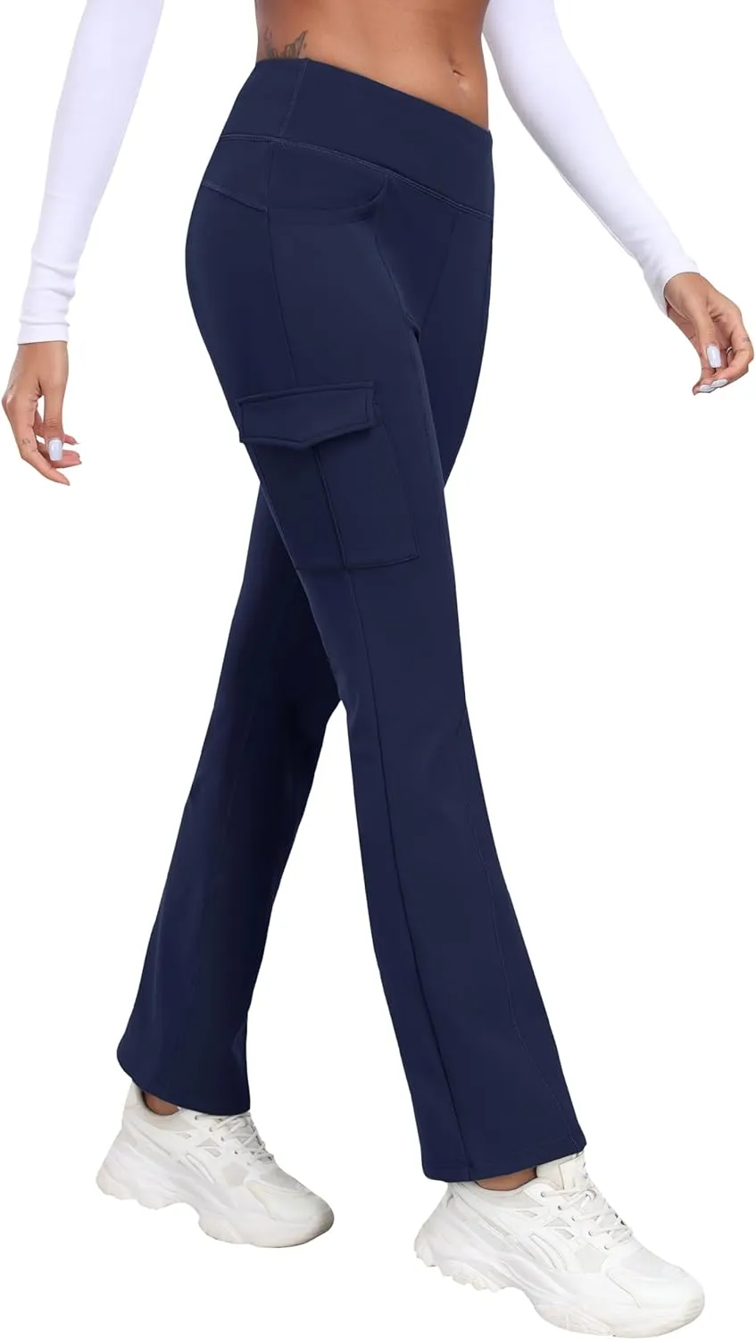 MoFiz Women's Sweatpants Fleece Lined Pants Winter Thermal Water Resistant Crossover Flare Leggings Warm Hiking Outdoor