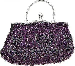 Satin Purse Evening Handbags Wedding Bag Beaded Sequins Clutch for Party