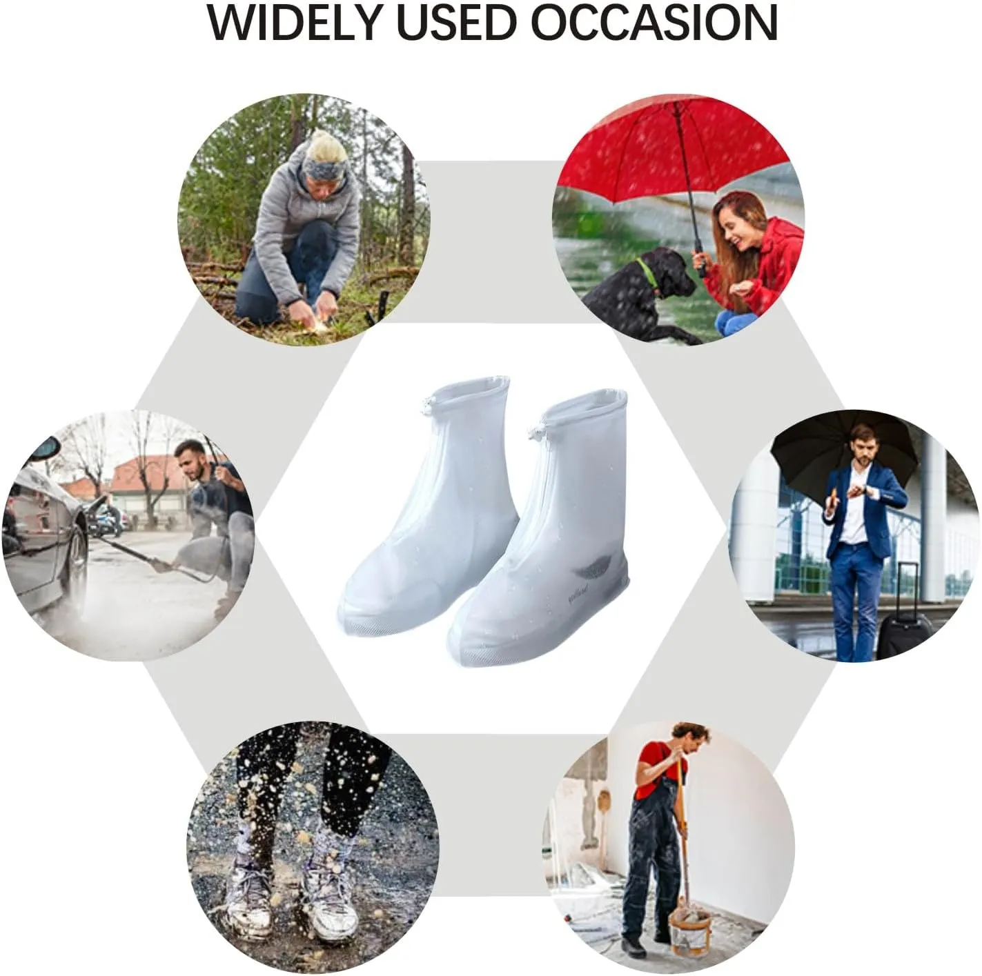 Shoe Covers, Waterproof Shoe Covers for Rain, Reusable Overshoes Non Slip Shoe Covers Outdoor Cycling Protectors apply to Men, Women, Kids(Black, XXX-Large)