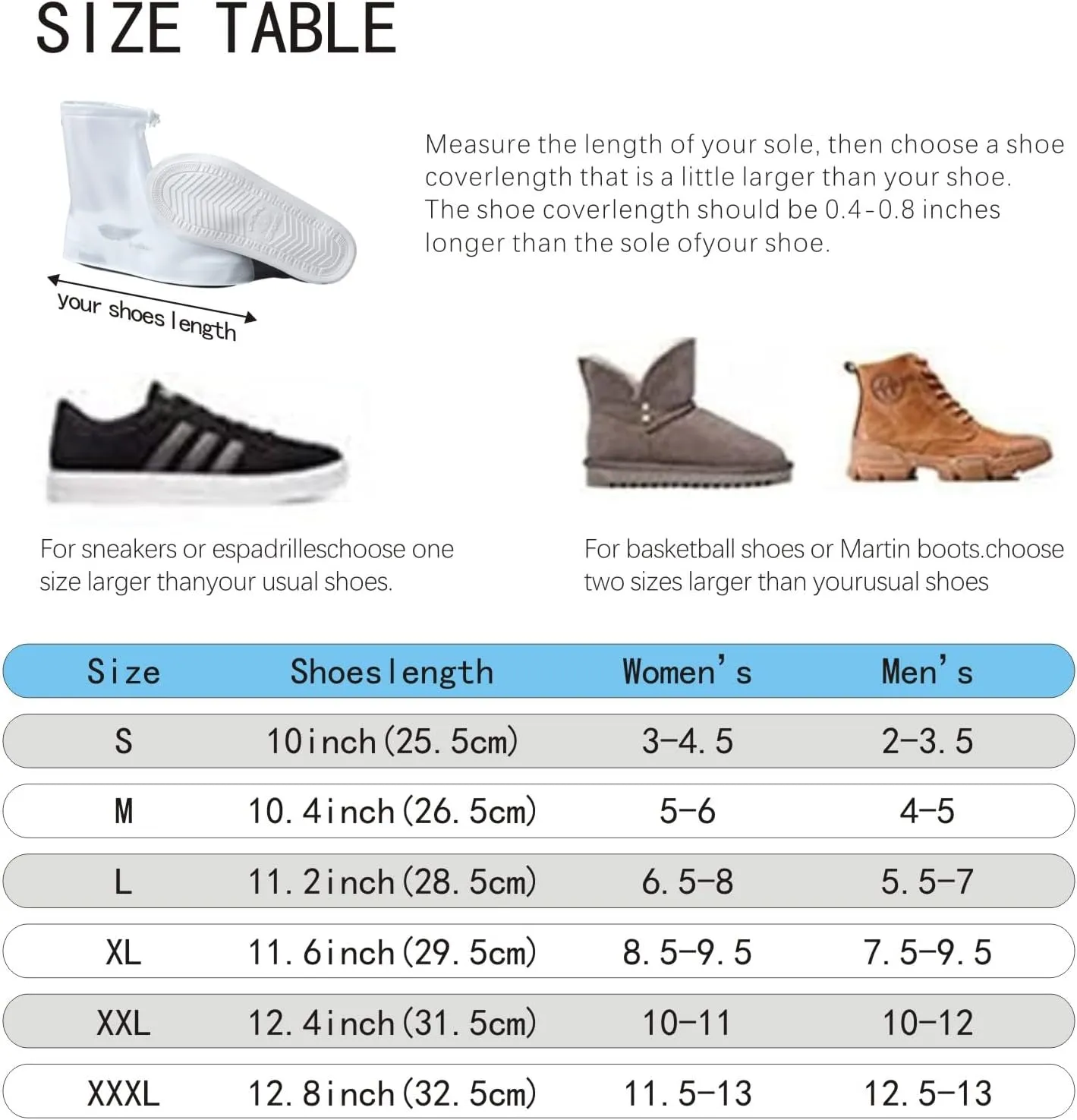 Shoe Covers, Waterproof Shoe Covers for Rain, Reusable Overshoes Non Slip Shoe Covers Outdoor Cycling Protectors apply to Men, Women, Kids(Black, XXX-Large)