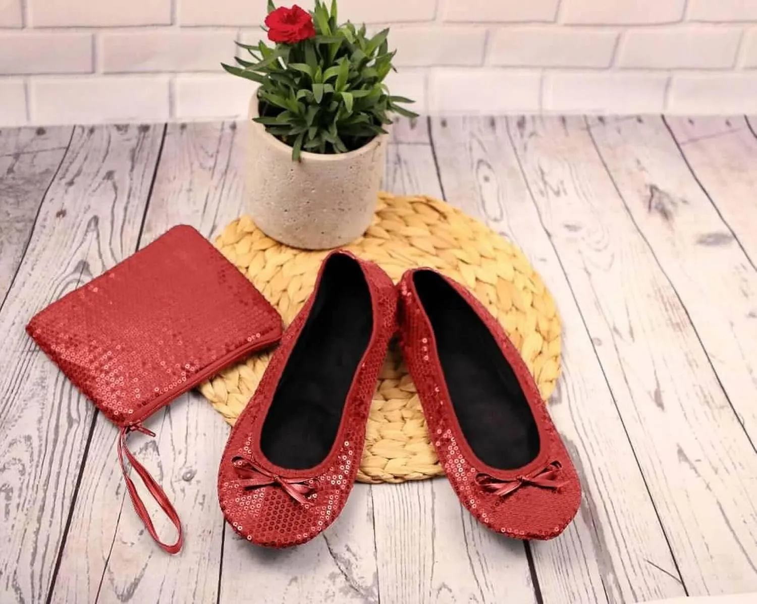 Shoes8teen Kids Girls Foldable Portable Travel Ballet Flat Shoes w/Matching Carrying Case