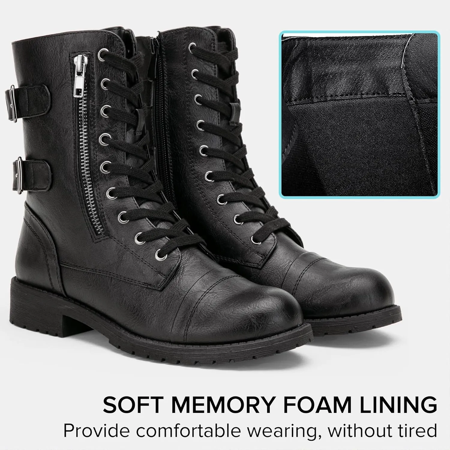 Vepose Women's 928 Combat Boots Low Heel, Mid Calf Military Boots with Card Knife Wallet Pocket