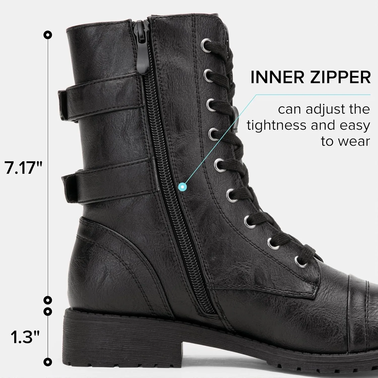 Vepose Women's 928 Combat Boots Low Heel, Mid Calf Military Boots with Card Knife Wallet Pocket