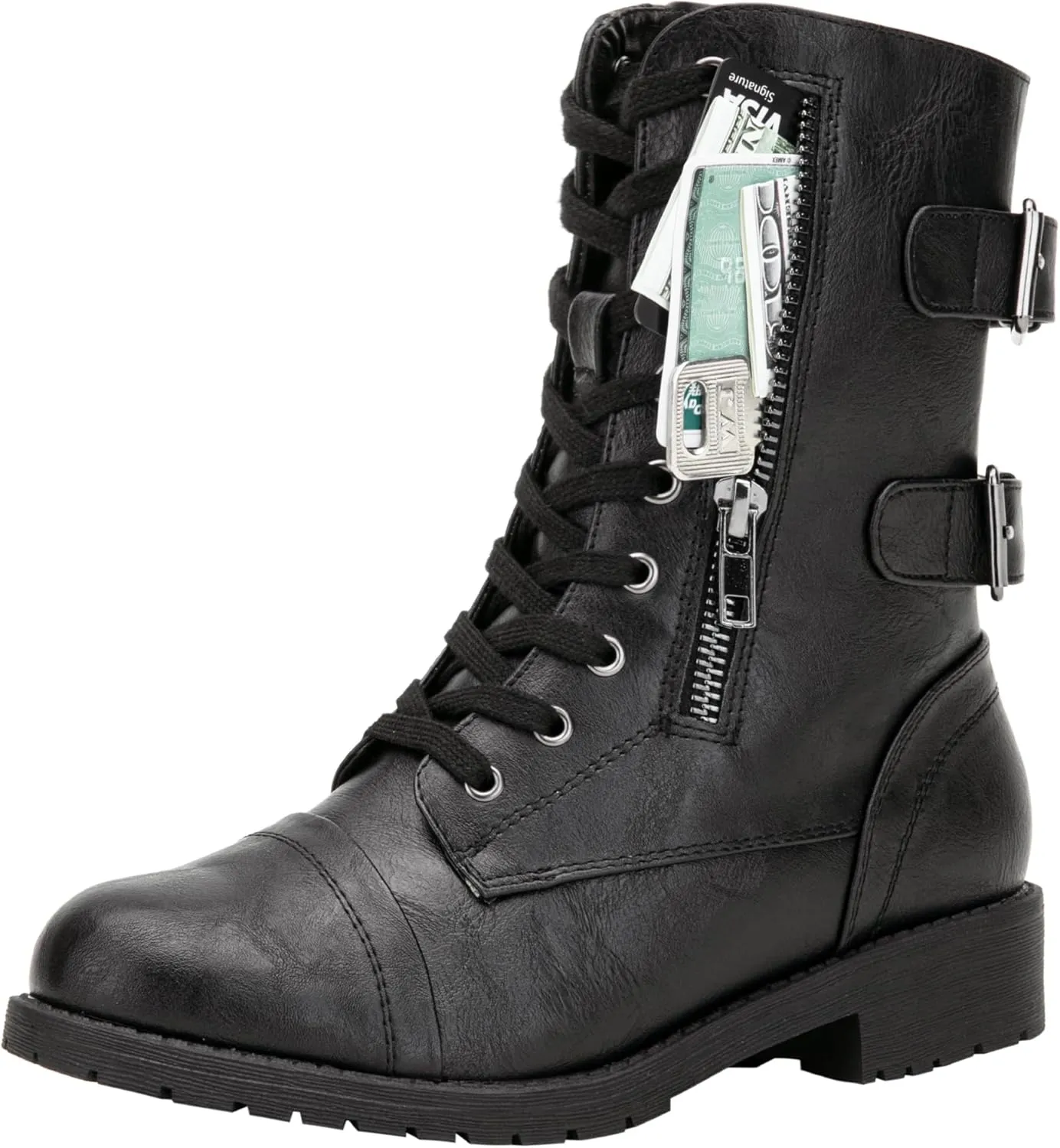 Vepose Women's 928 Combat Boots Low Heel, Mid Calf Military Boots with Card Knife Wallet Pocket