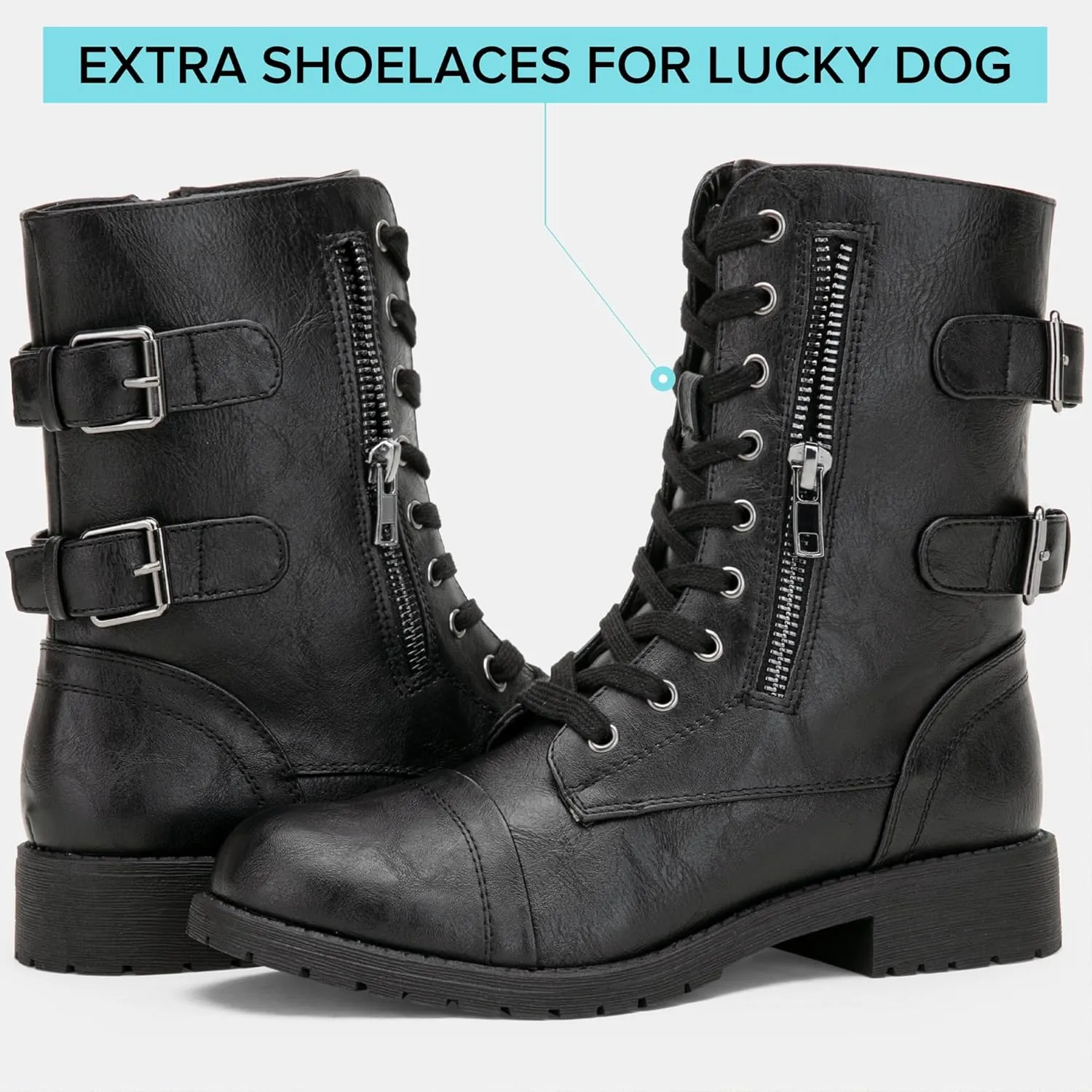 Vepose Women's 928 Combat Boots Low Heel, Mid Calf Military Boots with Card Knife Wallet Pocket