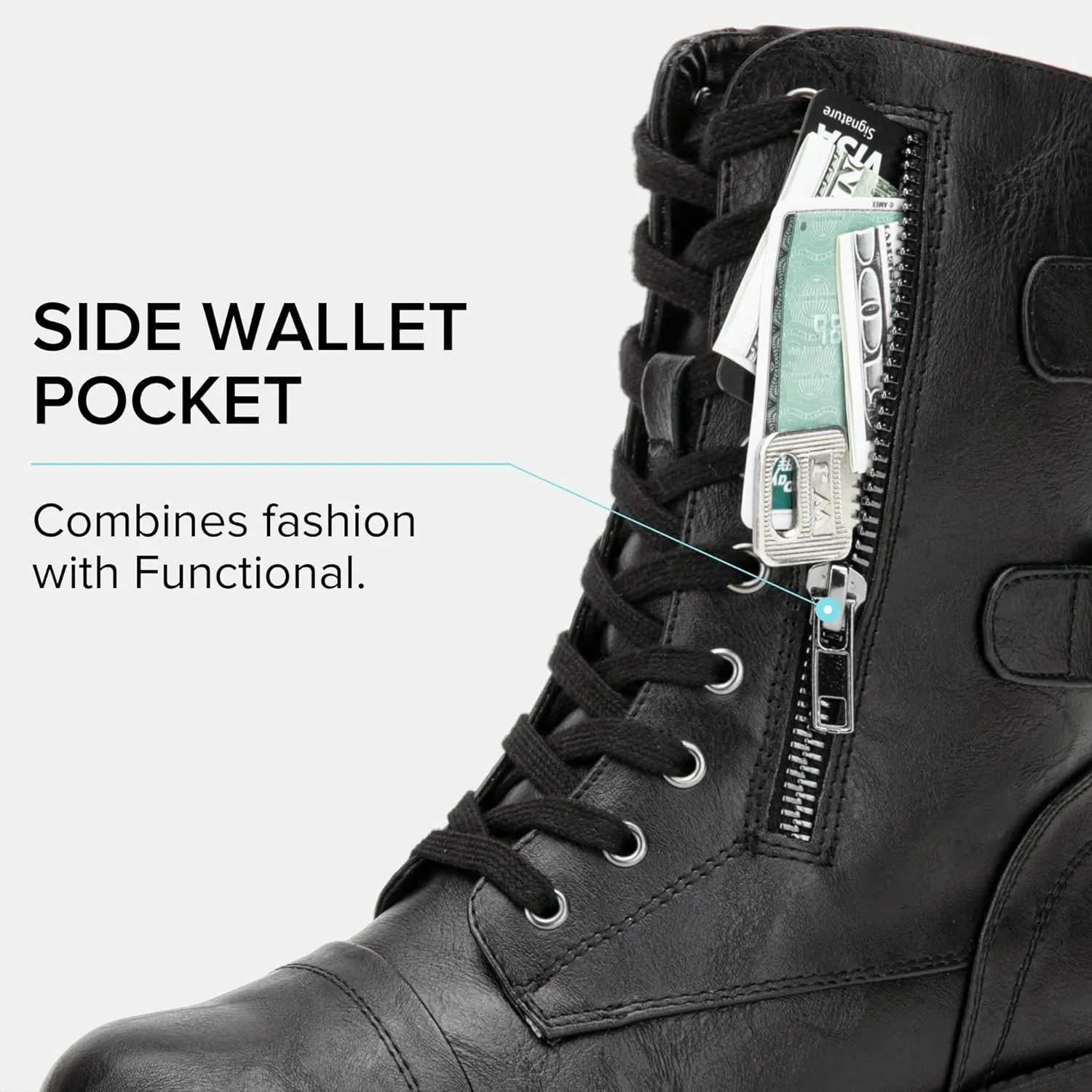 Vepose Women's 928 Combat Boots Low Heel, Mid Calf Military Boots with Card Knife Wallet Pocket
