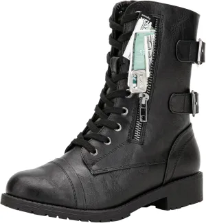 Vepose Women's 928 Combat Boots Low Heel, Mid Calf Military Boots with Card Knife Wallet Pocket